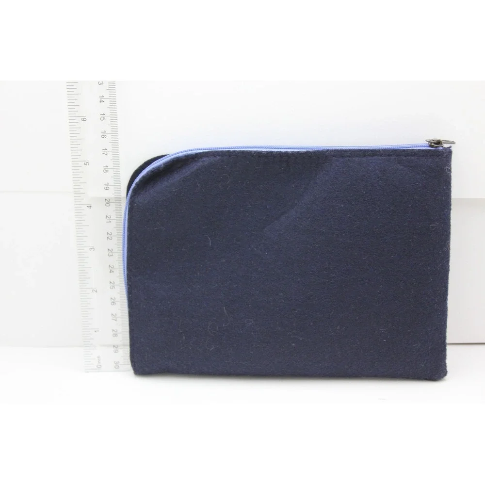 Shinola Detroit Navy Blue‎ Felt L-Zip Accessory Pouch Organizer Case 7.5x5.5